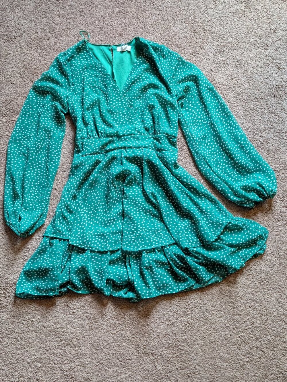 Japna Green Ruffled Polka Dot Sheer Dress Long Sleeve Size Medium